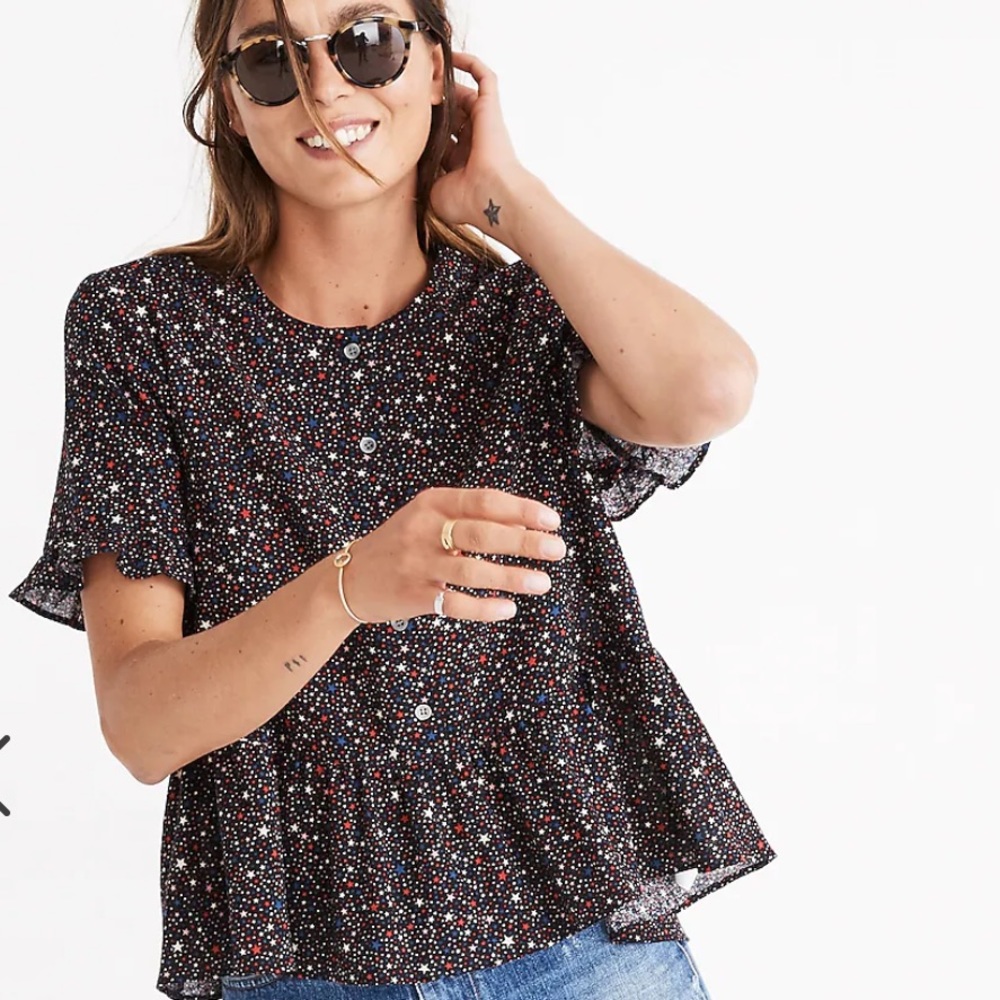 Madewell Studio Ruffle-Hem Top in Starry Night Size Small